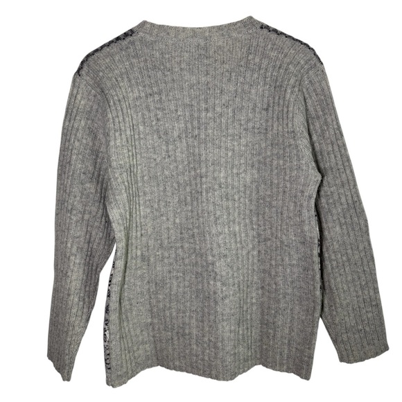 VTG Mac Jac Fair Isle Sweater Women Large Gray Wool Angora Rabbit Hair Cabincore - Picture 2 of 6